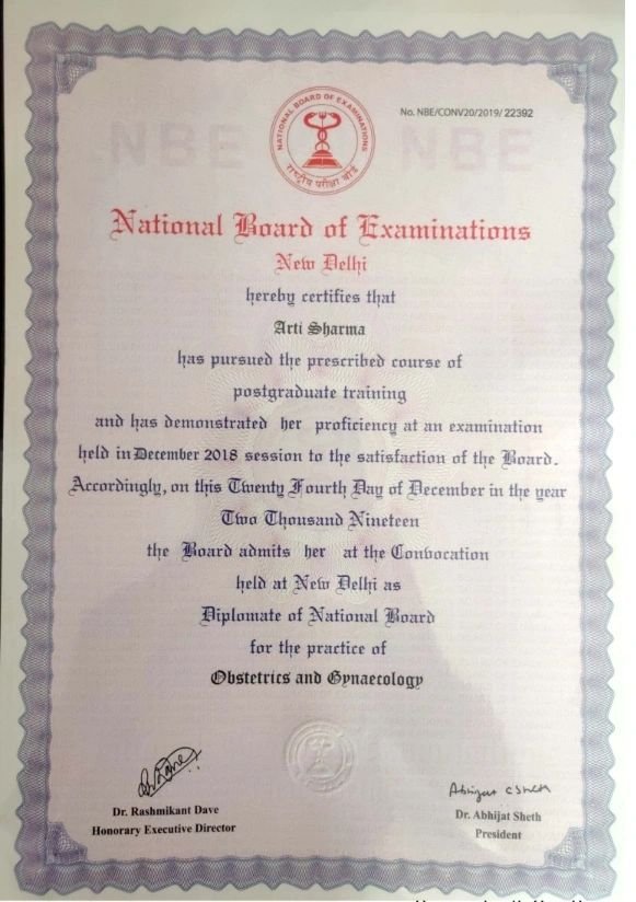 DNB Obstetrics and Gynaecology certificate