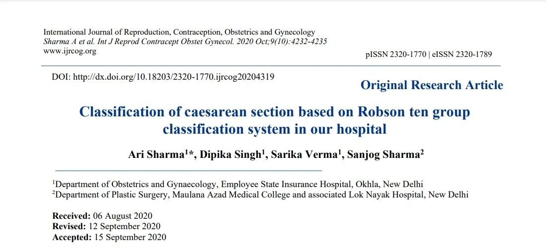 Journal page: Robson classification of caesarean sections