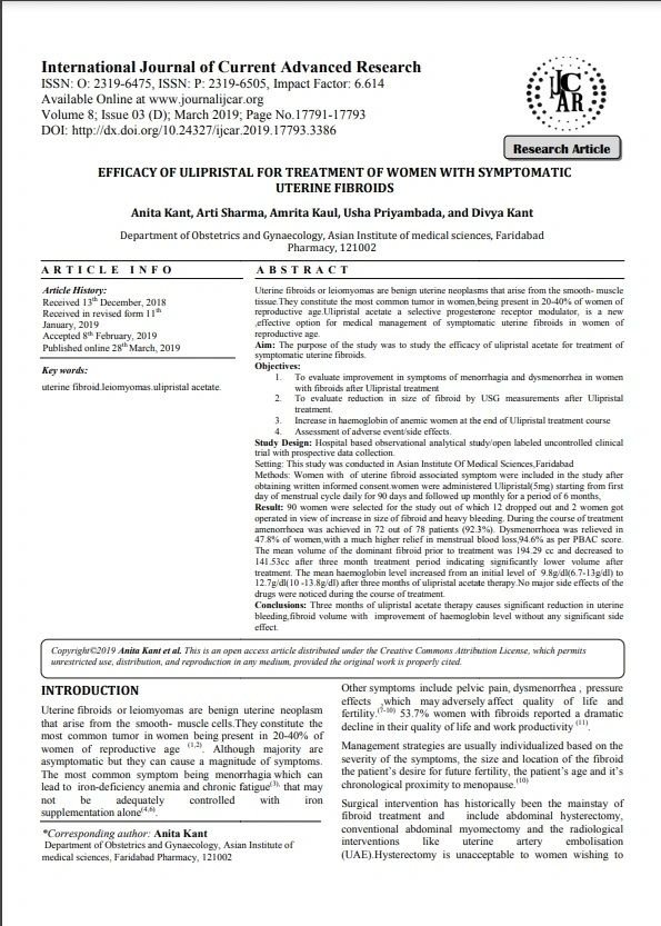 Journal page: ulipristal acetate in uterine fibroids
